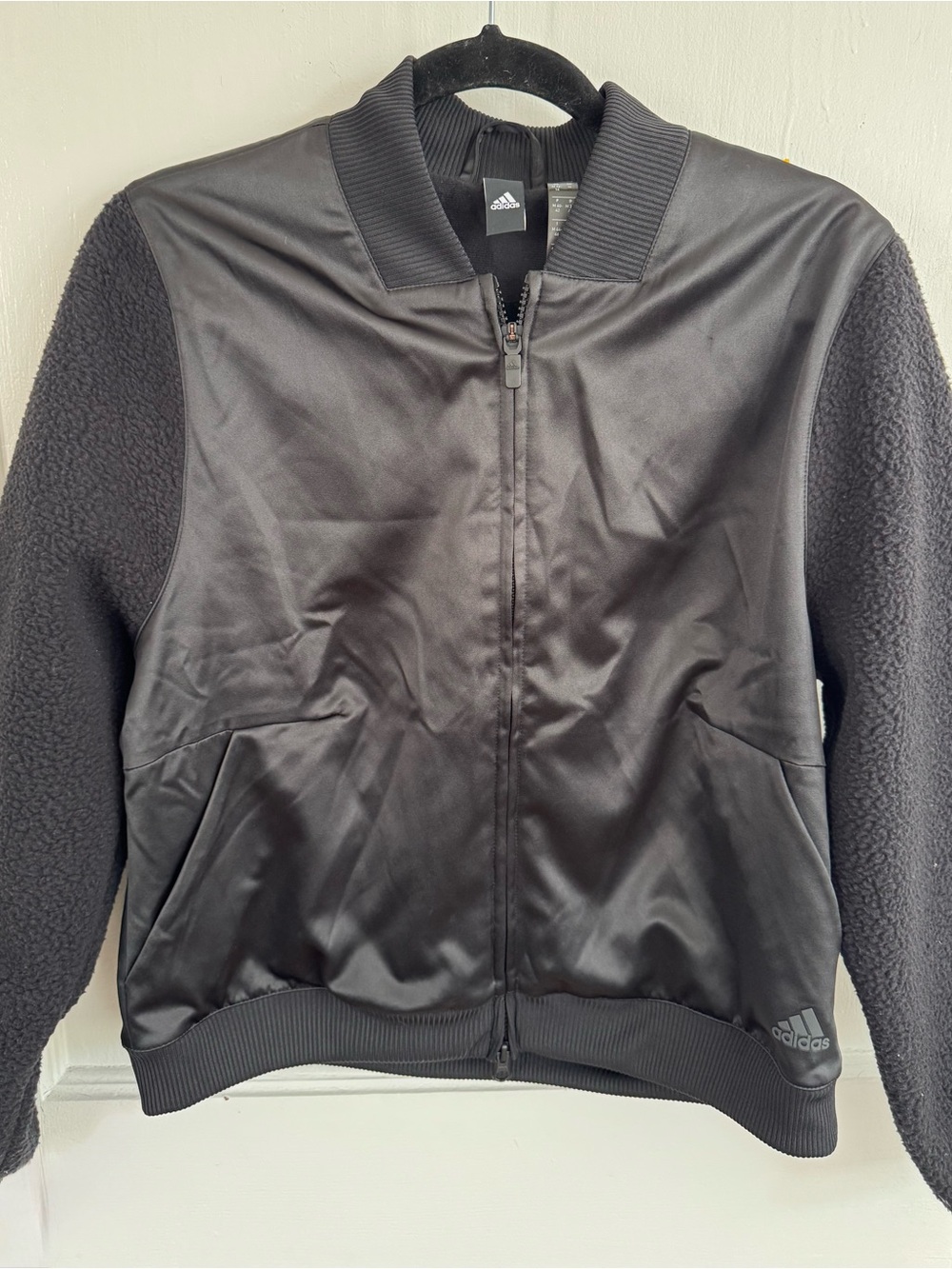 Adidas ID Women’s Sherpa and Satin Bomber Jacket Black Size Medium - Picture 7 of 12